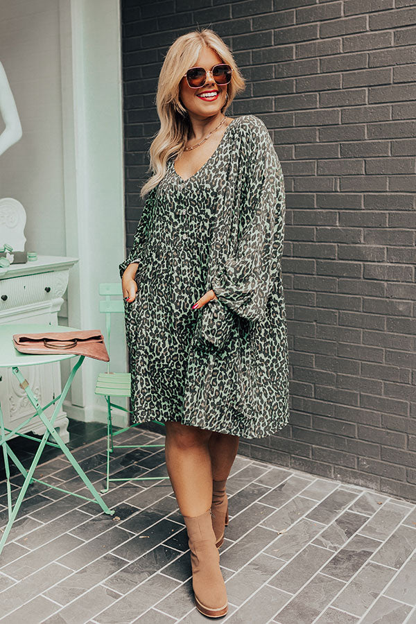 Maple Grove Leopard Shift Dress In Green Curves Maple Grove Leopard Shift Dress In Green Curves