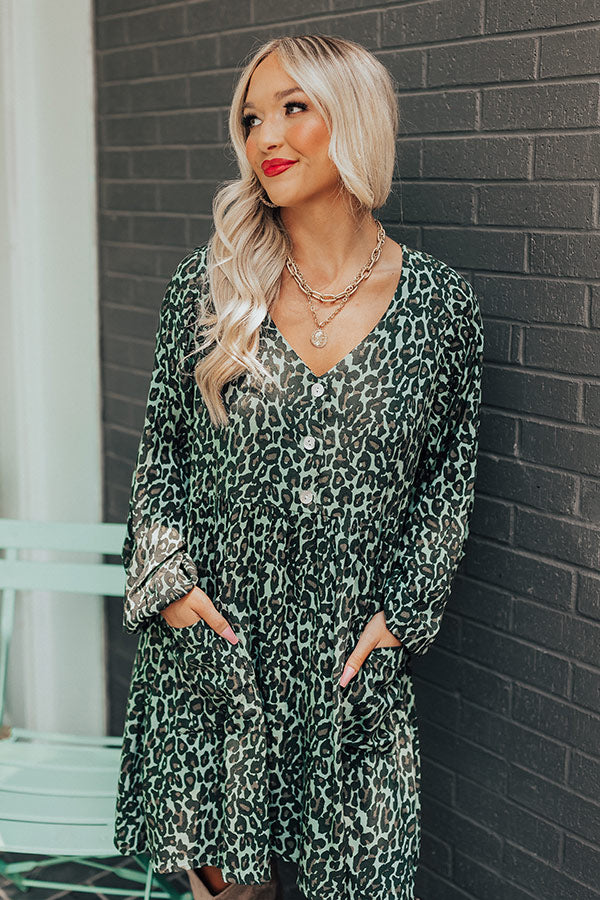 Maple Grove Leopard Shift Dress In Green