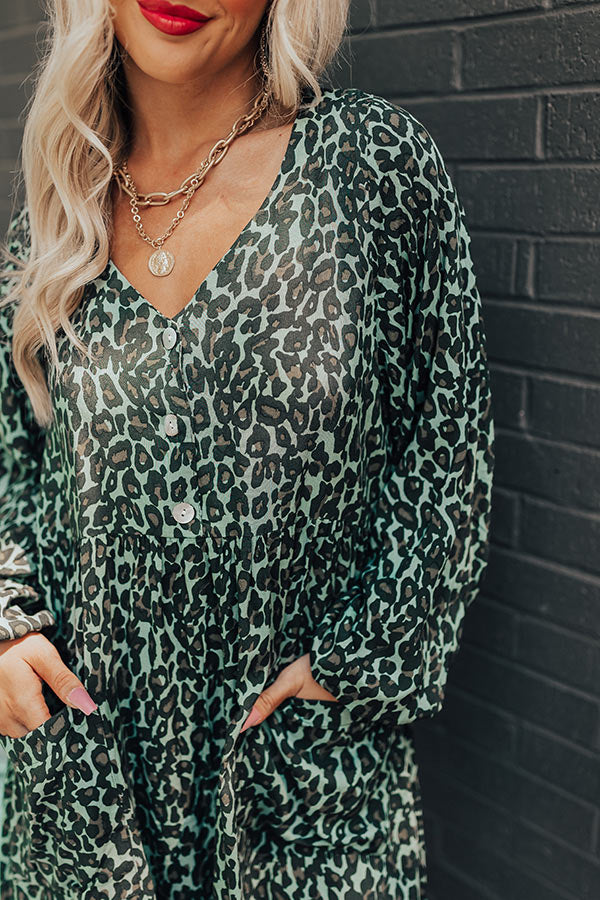 Maple Grove Leopard Shift Dress In Green