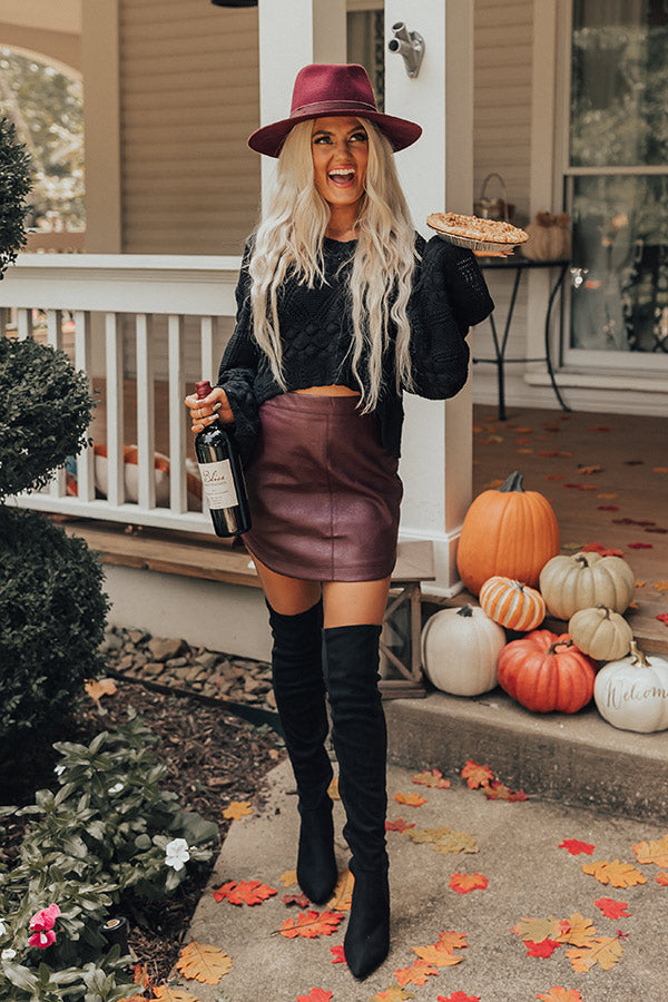 The Tobi Faux Leather Skirt in Wine