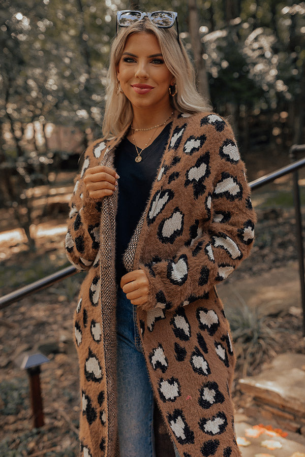 Fuzzy White Leopard Long Cardigan