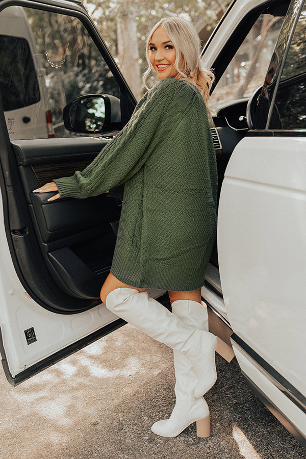 Seasonal Treats Cable Knit Sweater Dress in Olive Seasonal Treats Cable Knit Sweater Dress in Olive