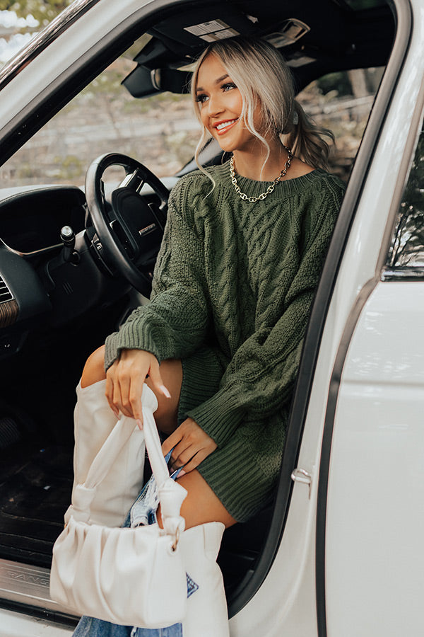 green cable knit sweater dress Seasonal Treats Cable Knit Sweater Dress in Olive