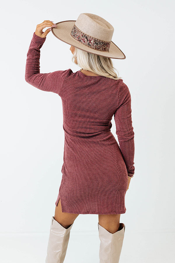 Keeping It On Brand Ribbed Dress In Wine