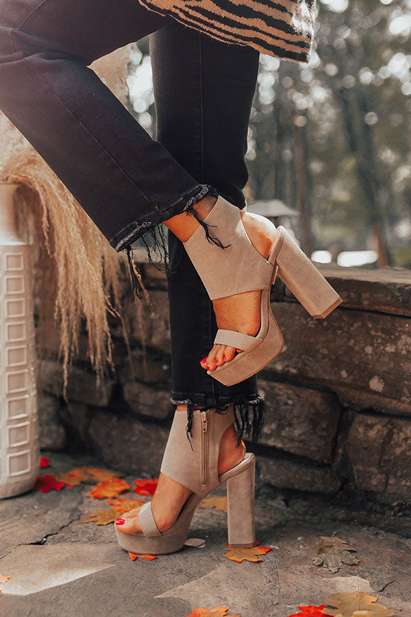 The Haynes Faux Suede Heel In Taupe