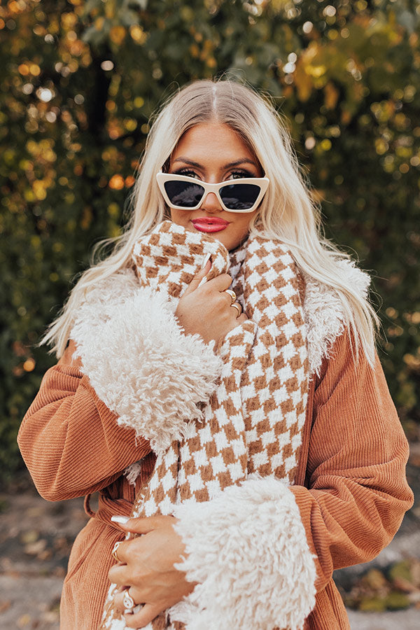 Autumn Sunshine Houndstooth Scarf In Camel