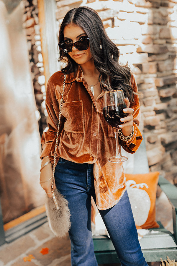Seasonal Sweetness Velvet Button Up In Camel