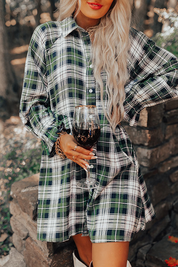 Lattes And Love Flannel Dress In Green Lattes And Love Flannel Dress In Green