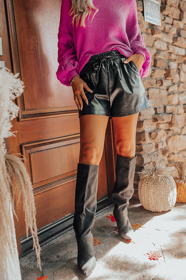 The Gibby High Waist Faux Leather Shorts In Black
