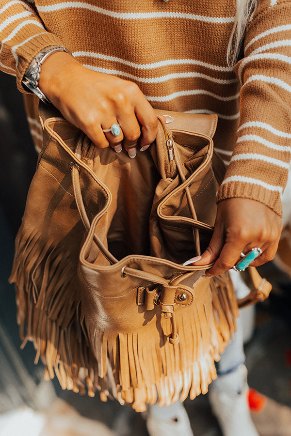 fringe backpack mini Chic Checklist Fringe Backpack In Khaki