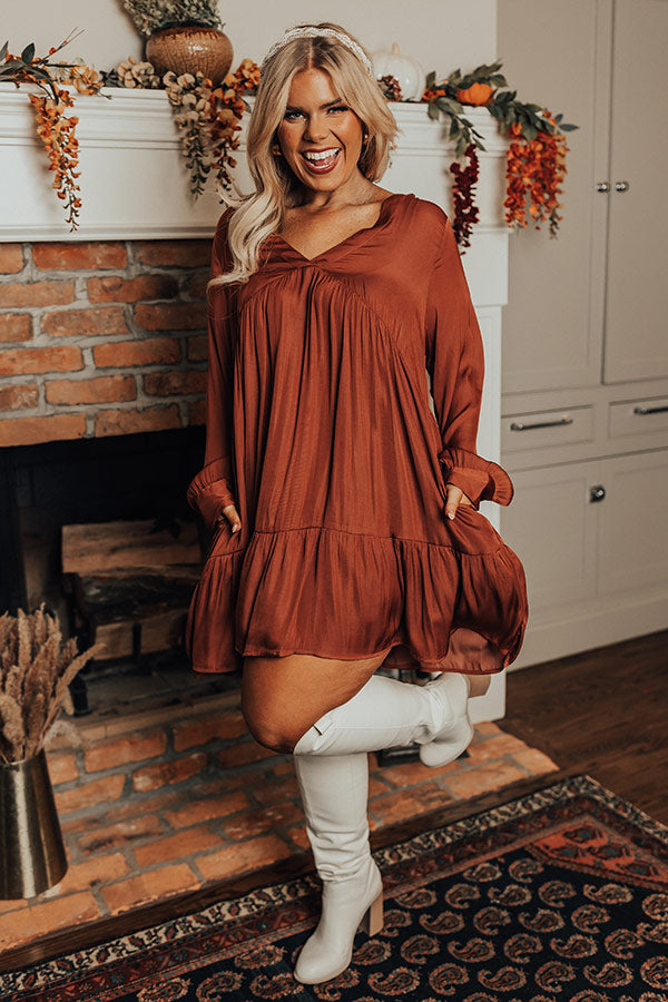 Autumn Brunch Babydoll Dress In Rust Curves Autumn Brunch Babydoll Dress In Rust Curves