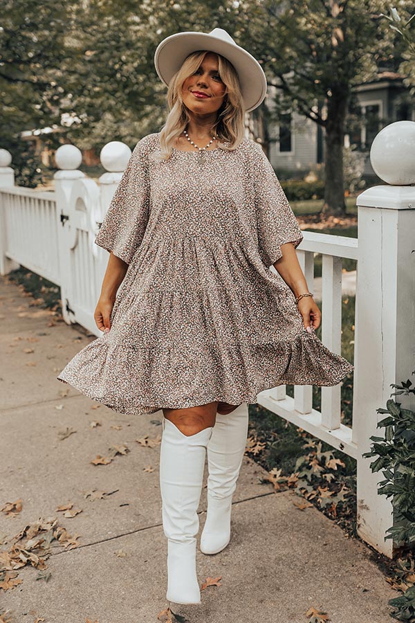 Kind Conversation Floral Tunic Dress In Mocha Curves