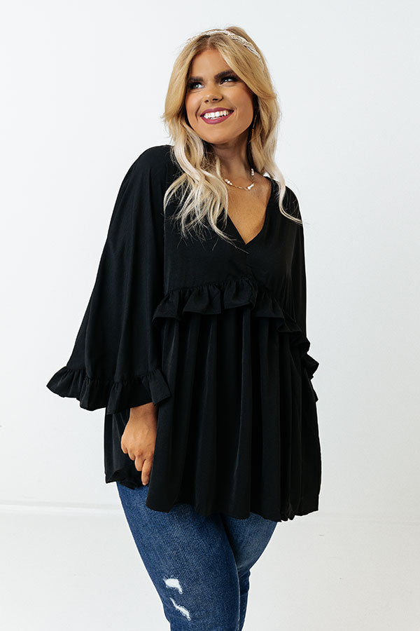 Time To Dance Ruffle Top In Black Curves
