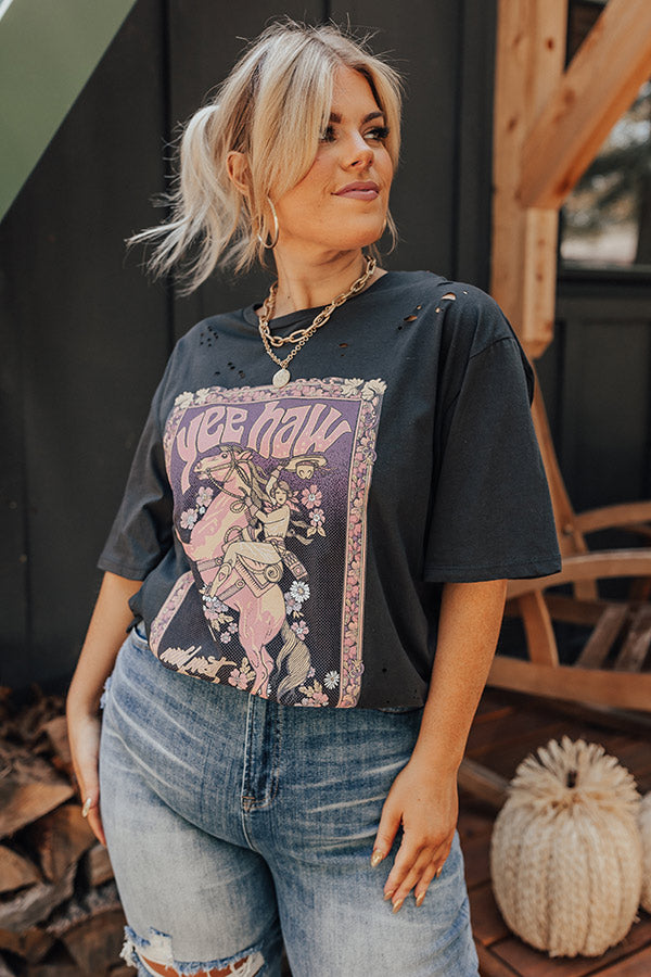 Yee Haw Distressed Boyfriend Tee Curves