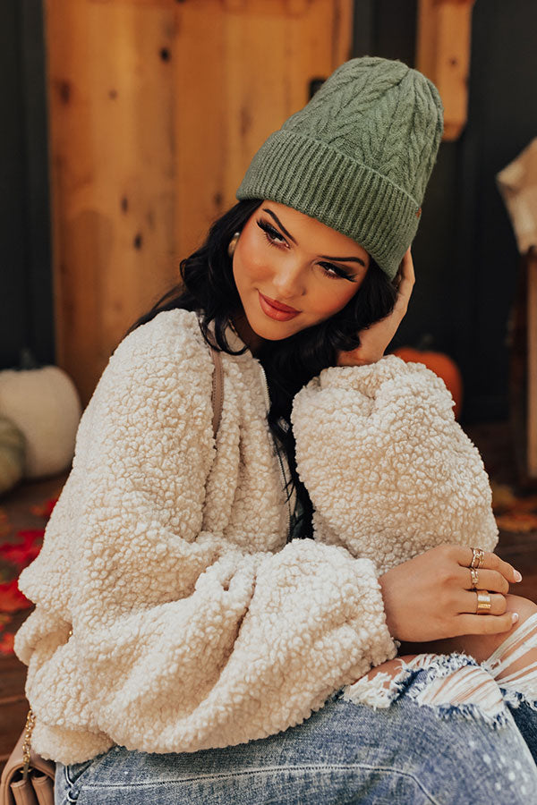 Snowfall Feels Cable Knit Beanie In Green