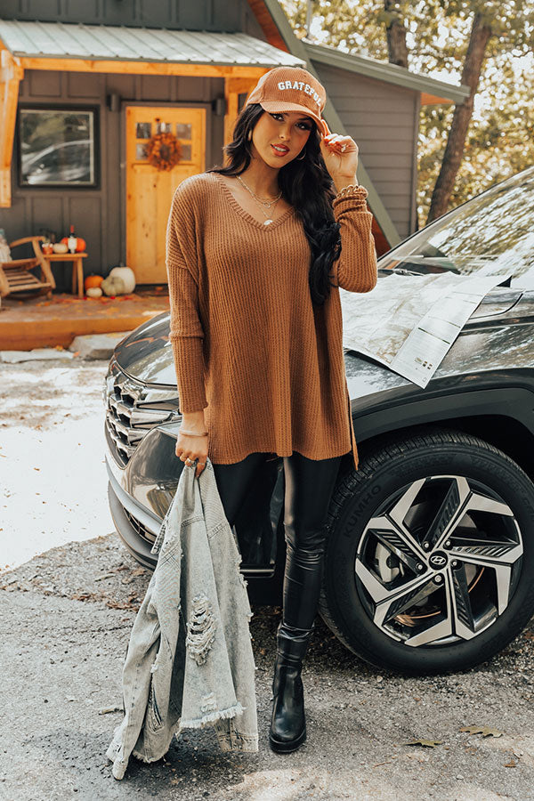 Bonfire Date Waffle Knit Tunic In Camel