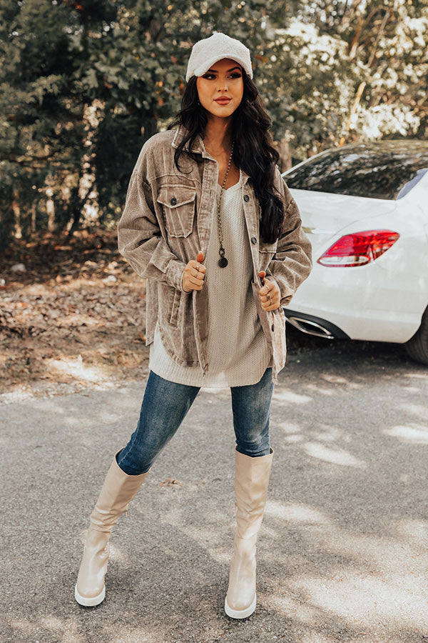 Own The World Corduroy Jacket In Warm Taupe