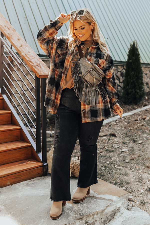 Start The Bonfire Embellished Plaid Jacket in Grey L / Grey