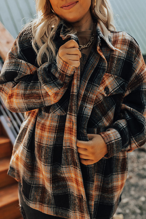 Start The Bonfire Embellished Plaid Jacket in Grey L / Grey