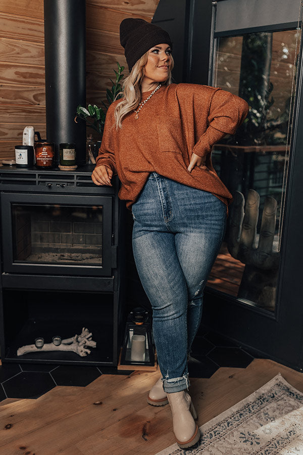 Golden Light Shift Sweater In Rust Curves