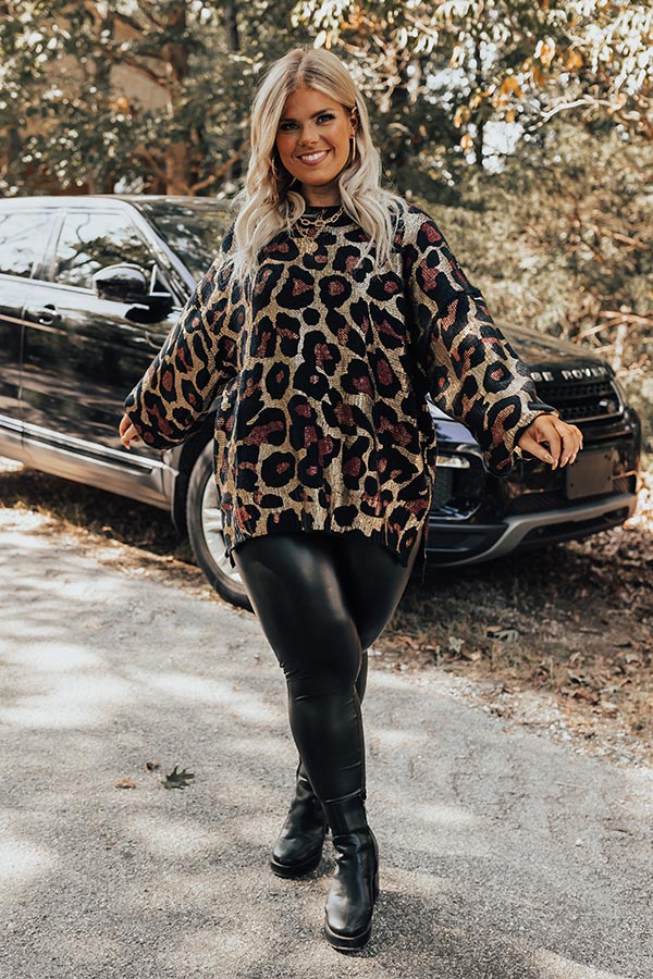 Leopard Print Pullover + Faux Leather Leggings