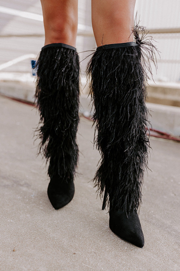 The Leonie Feather Knee High Boot In Black