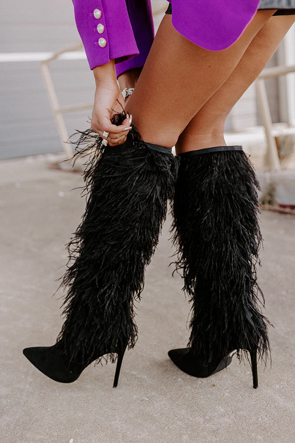 The Leonie Feather Knee High Boot In Black