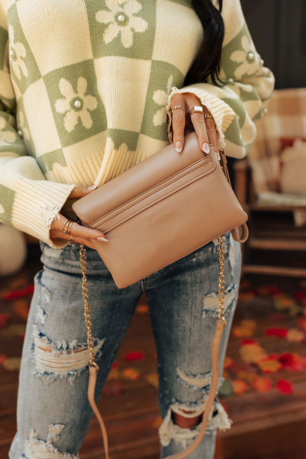 Ready To Romance Faux Leather Clutch In Warm Taupe