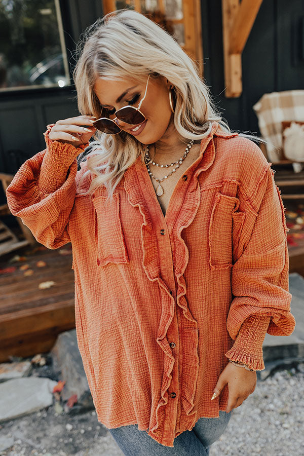 Autumn Brunch Button Up In Pumpkin Curves