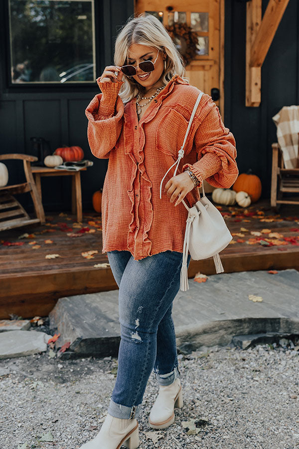 Autumn Brunch Button Up In Pumpkin Curves