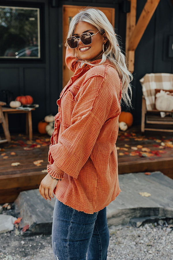 Autumn Brunch Button Up In Pumpkin Curves