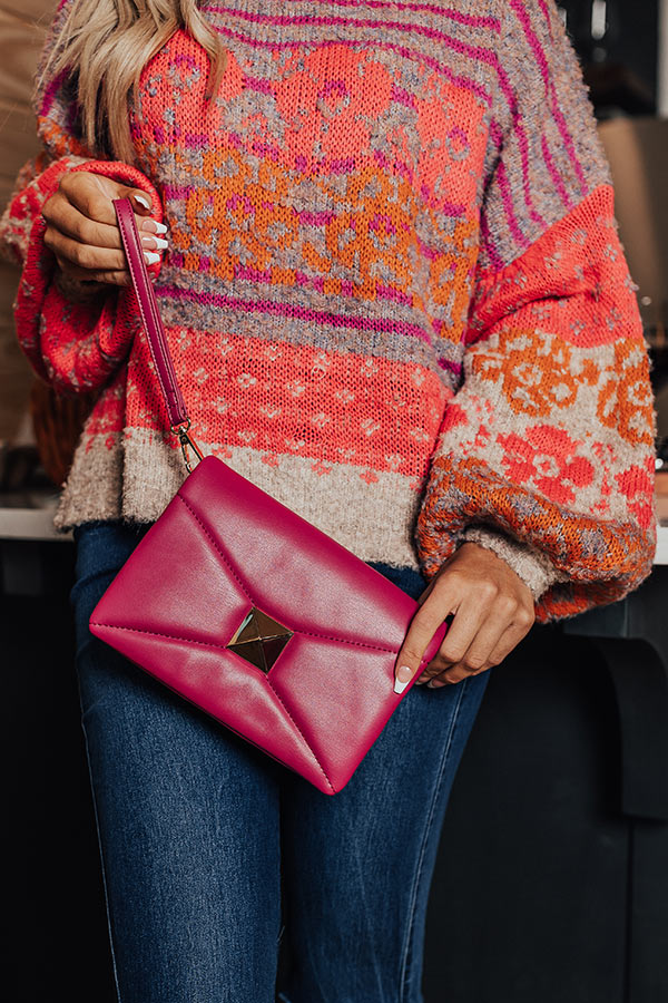 Ready To Romance Faux Leather Clutch In Berry