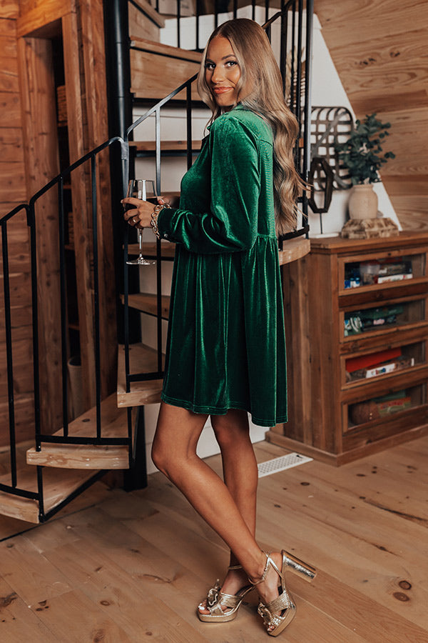 Apple Cider Sips Velvet Dress In Green Apple Cider Sips Velvet Dress In Green