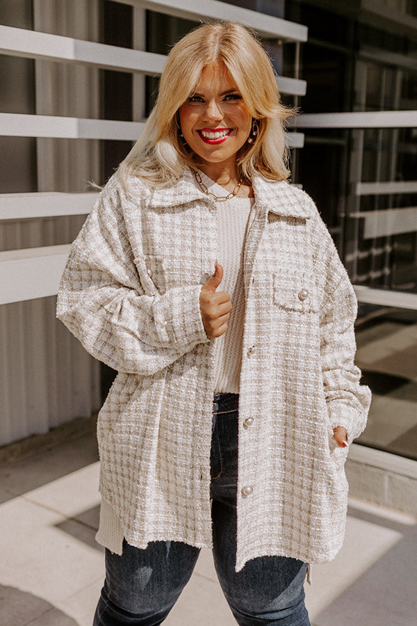 Shift Focus Tweed Lightweight Jacket In Ivory Curves