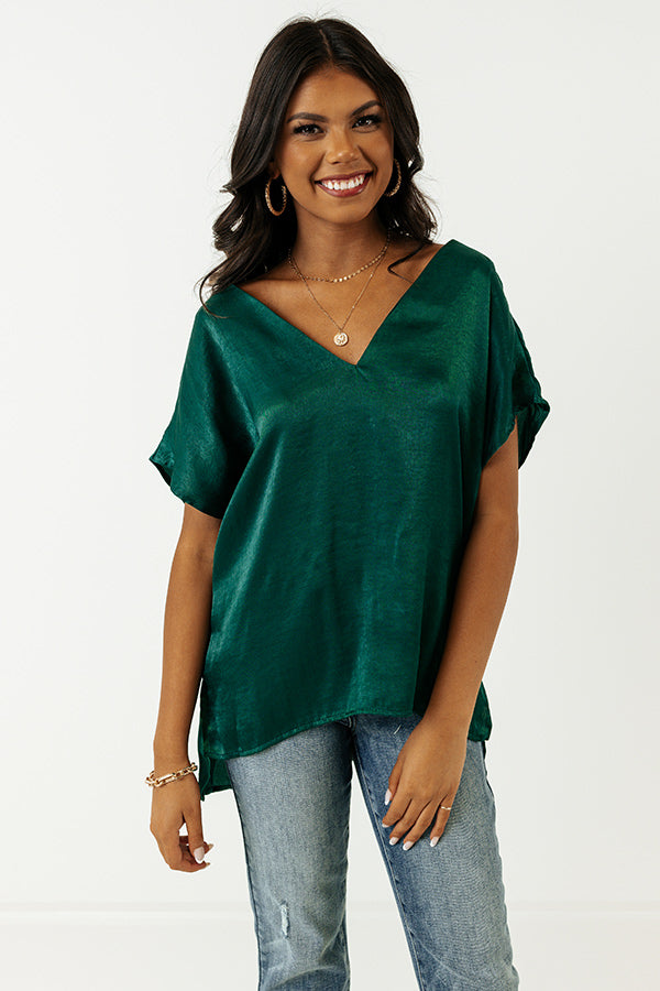 Luxe And Lovely Shift Top In Hunter Green