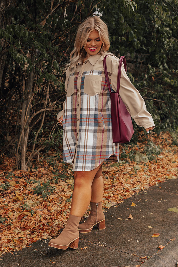 Fall Fields Plaid Tunic In Beige Curves Fall Fields Plaid Tunic In Beige Curves
