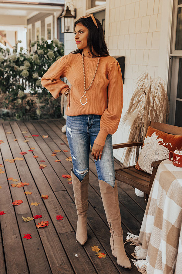 European Holiday Sweater Top In Light Pumpkin