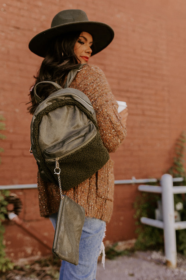 Autumn Color Sherpa Backpack In Olive