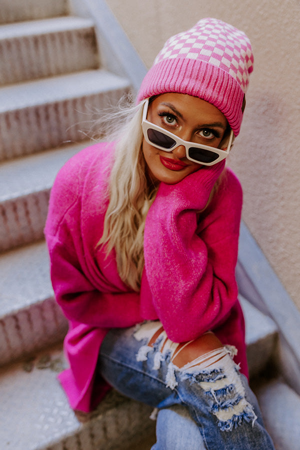 Wishlist Checkered Beanie In Pink