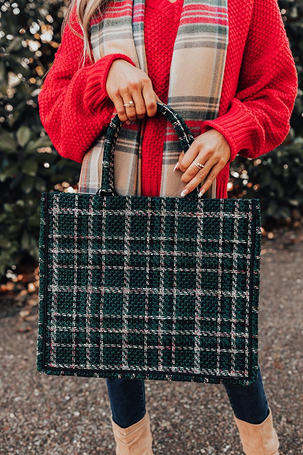 Best Season Of All Tweed Tote In Hunter Green