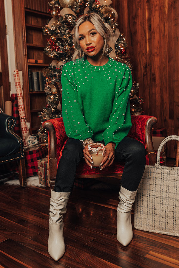 Flash A Smile Embellished Sweater In Kelly Green