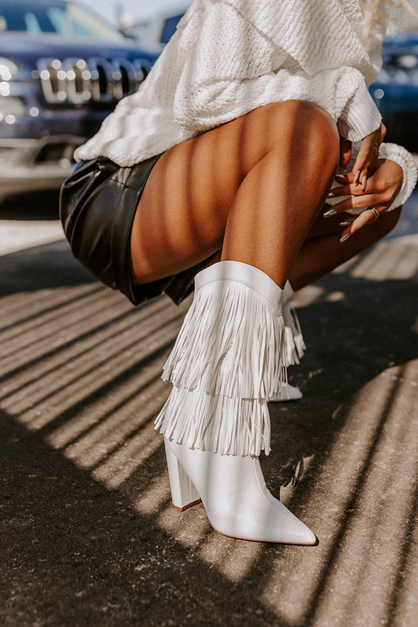 The Banks Faux Leather Fringe Boot In White