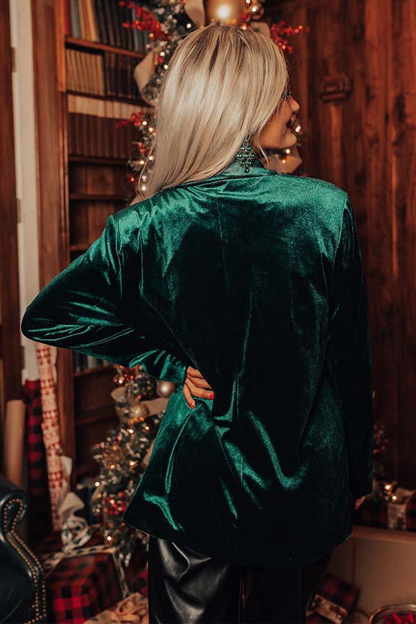 So Stylish Velvet Blazer In Hunter Green