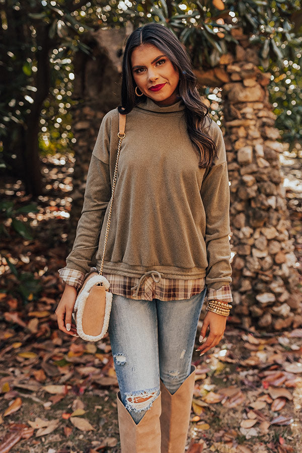 Autumn Color Sweater Top In Olive Image - 1