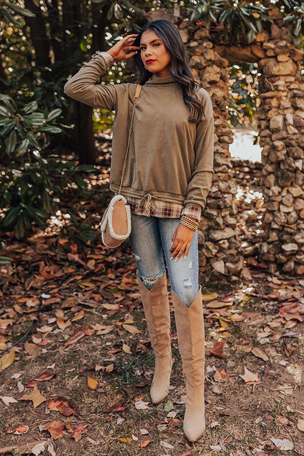 Autumn Color Sweater Top In Olive Image - 1