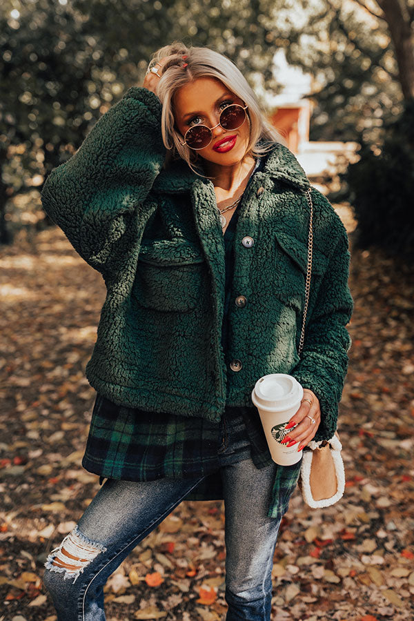 Wintry Winds Sherpa Jacket In Hunter Green