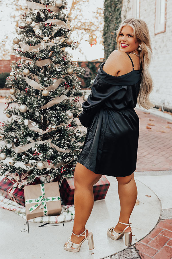 More Pinot, Please Satin Dress In Black Curves More Pinot, Please Satin Dress In Black Curves