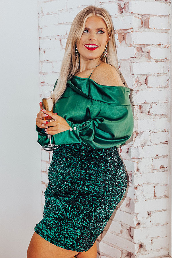 Date Night Ready Satin Top In Hunter Green Curves