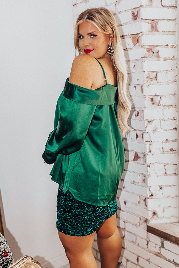 Date Night Ready Satin Top In Hunter Green Curves