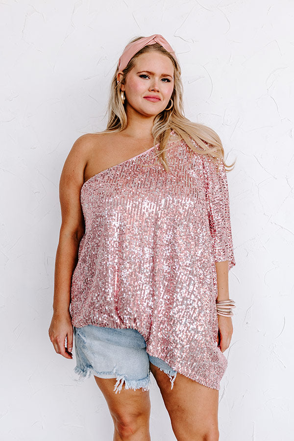 Middle Of The Night Sequin Top In Pink Curves